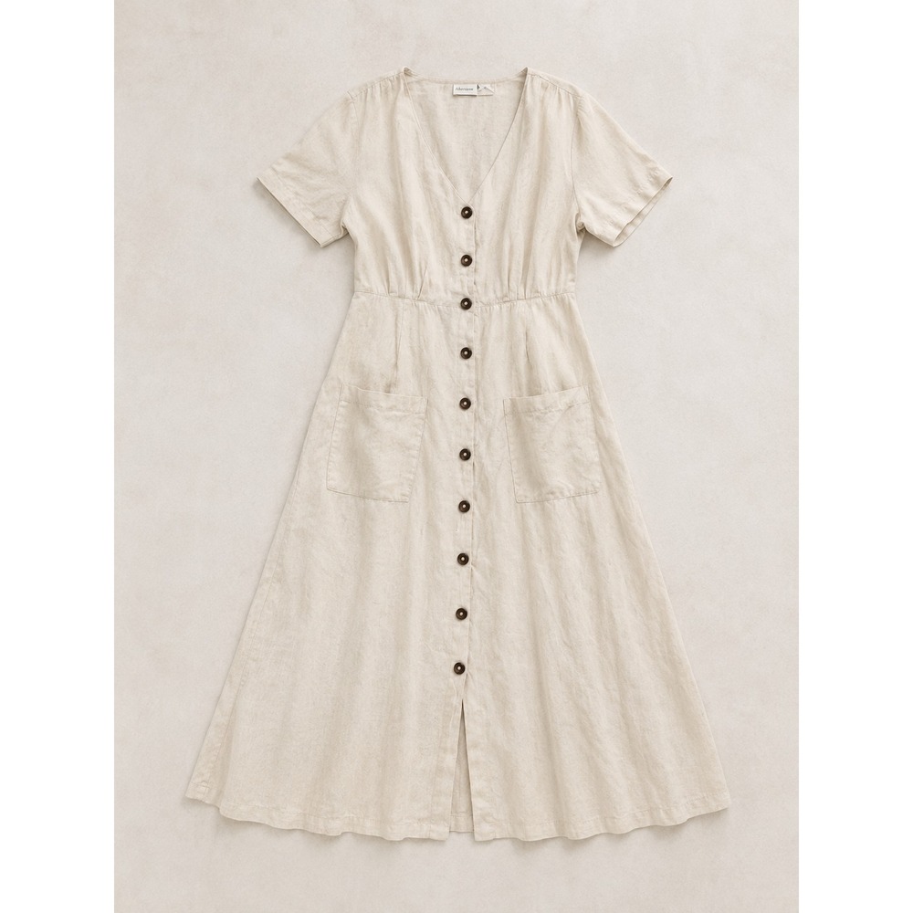 Rachel Zoe Midi Dress Women Sz S Cream 100% Linen Coastal Summer Resort - Picture 2 of 9